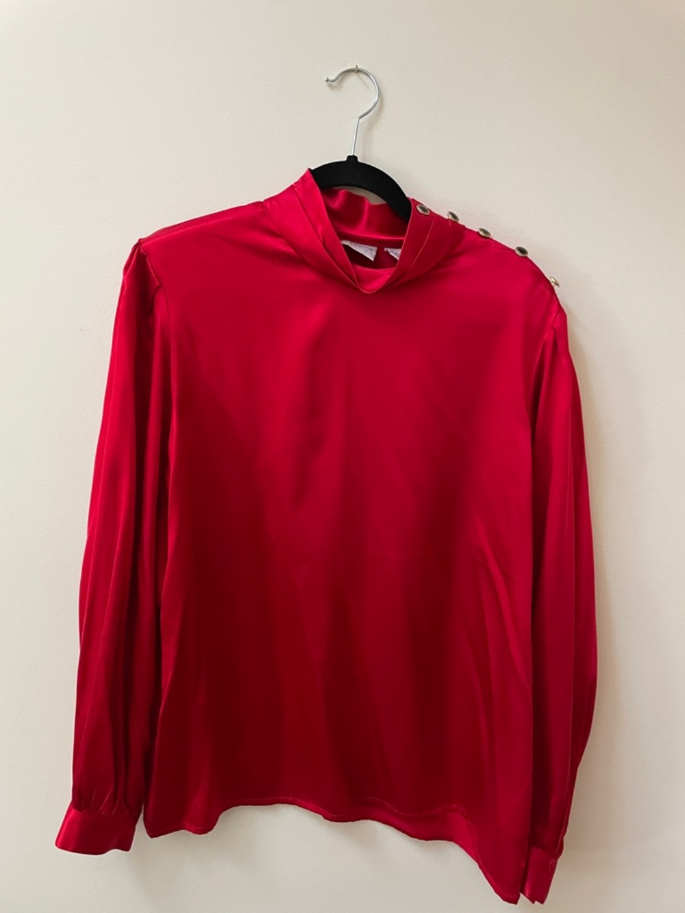 Silk vintage Liz Claiborne Red Long Sleeve Blouse with Shoulder Buttons